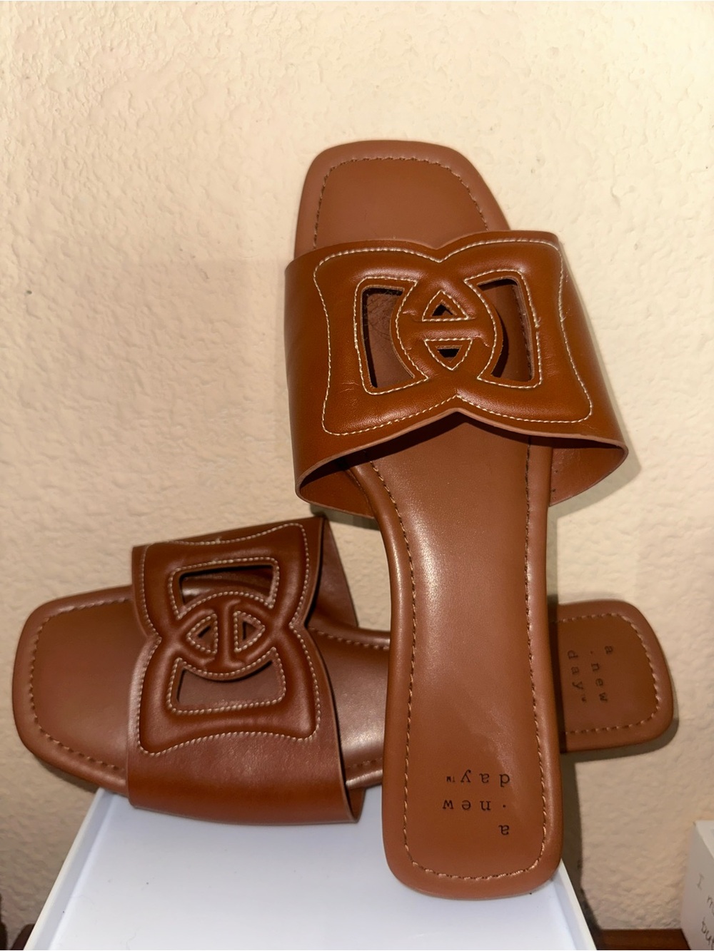 Target Women's Tan Slide Sandals with Cutout Detail